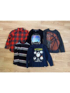 Boys Medium Bundle Of Five Tops Long Sleeve Shirts Causal Button Up